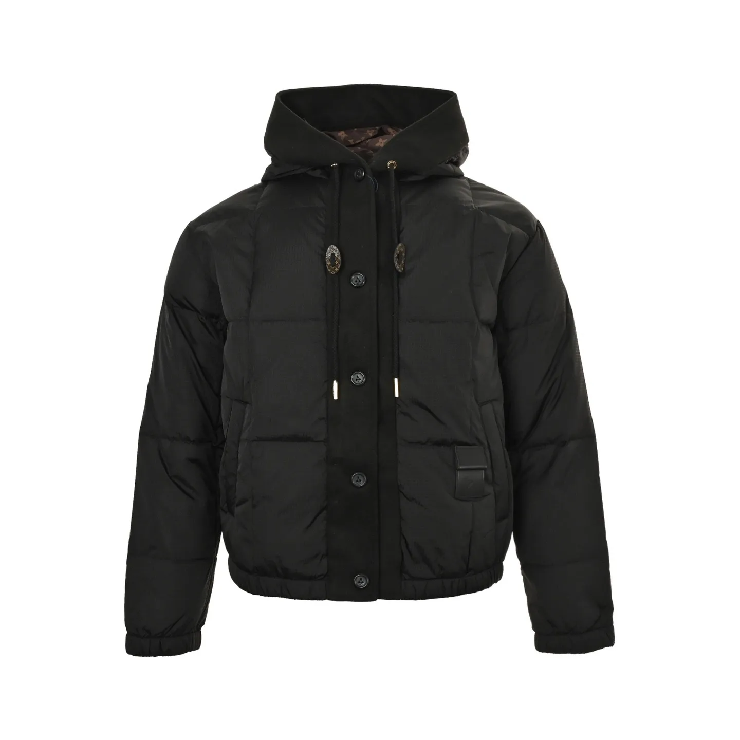 Louis Vuitton/Louis Vuitton embossed leather label fine plaid hooded down jacket